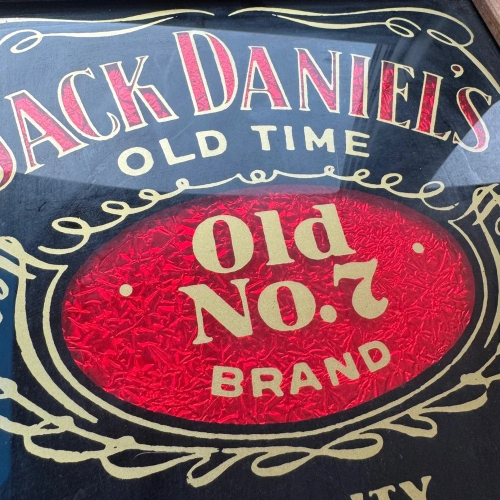 Jack Daniels Whiskey Bar Mirror Red Foil Old No 7 Scalloped Wood Frame 11.5x20.5